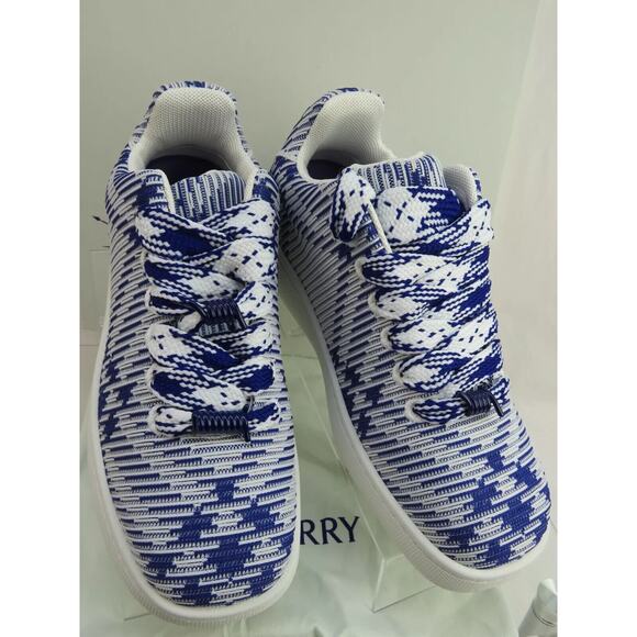 $1K NIB BURBERRY BOX BLUE CHECK CANVAS LOGO PLATFORM SNEAKERS 7.5 US 40.5 ITALY - Picture 6 of 12